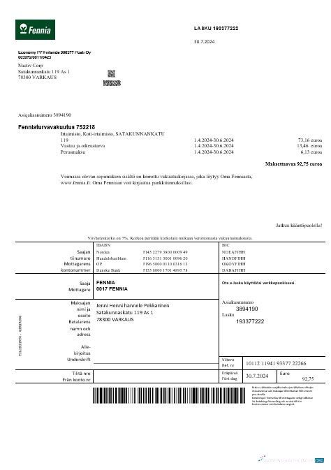 Finland Fennia Insurance company business bill template in Word and PDF formats1